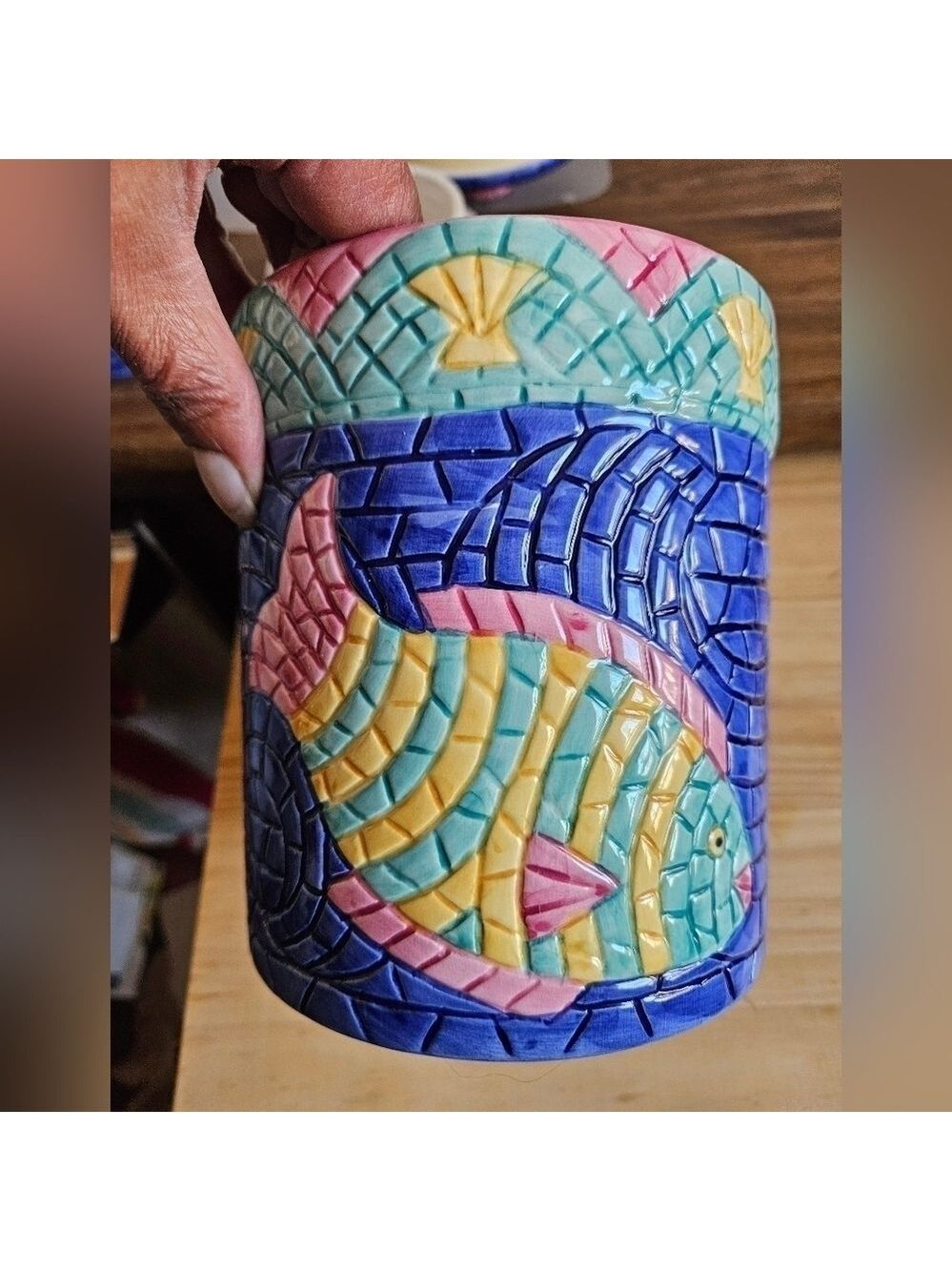 Vintage 90s Clay Art Mosaics 3-piece Ceramic Canister Set - Picture 8 of 16